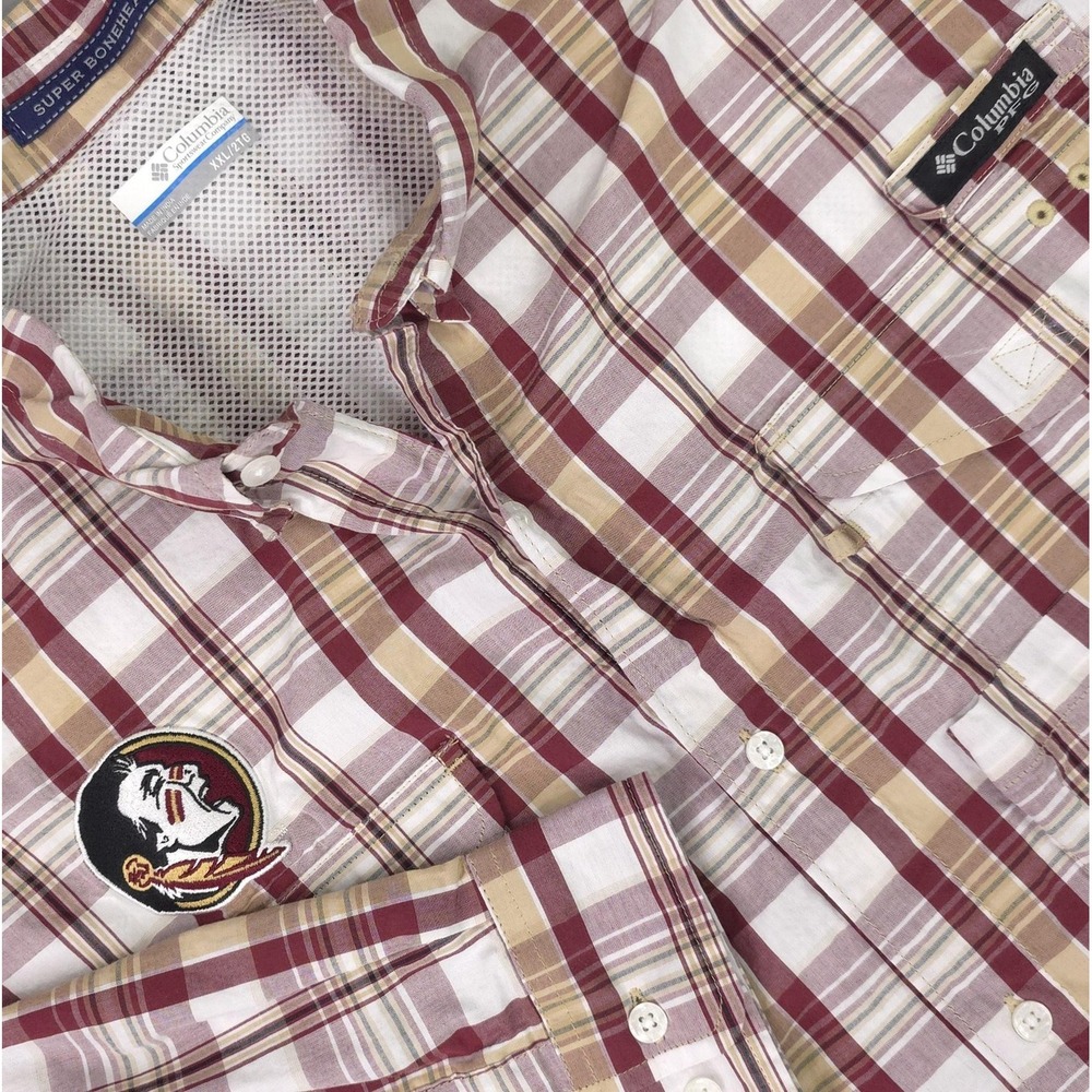 Florida State Seminoles Shirt Mens 2XL Red Plaid NCAA Columbia PFG Bonehead